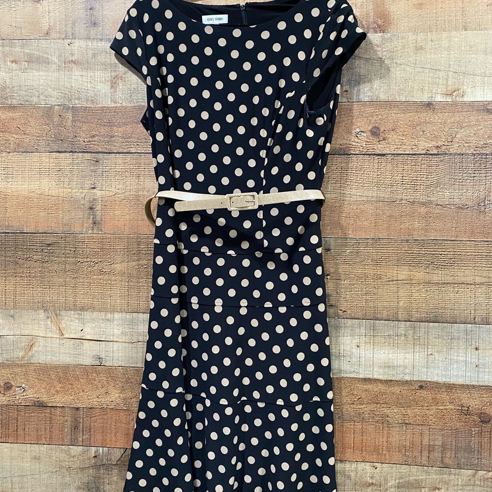 Jones Studio Polka Dot Short Sleeve Belted Dress Size 12